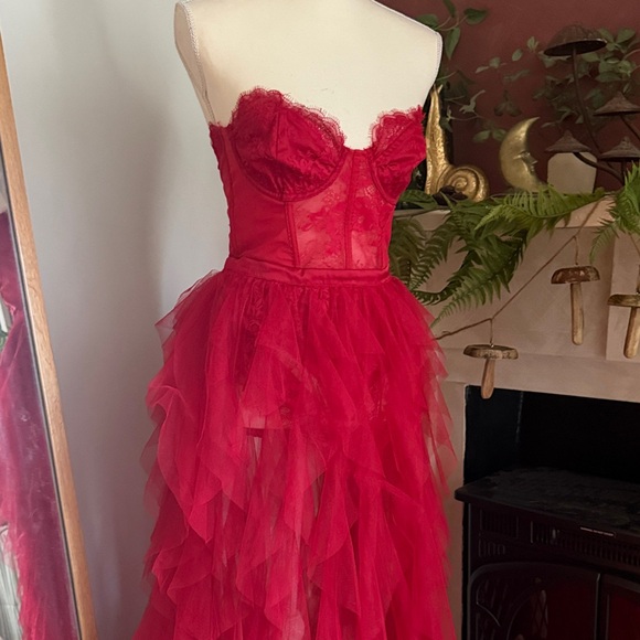 For Love and Lemons Bustier Red Strapless Gown - Picture 2 of 4